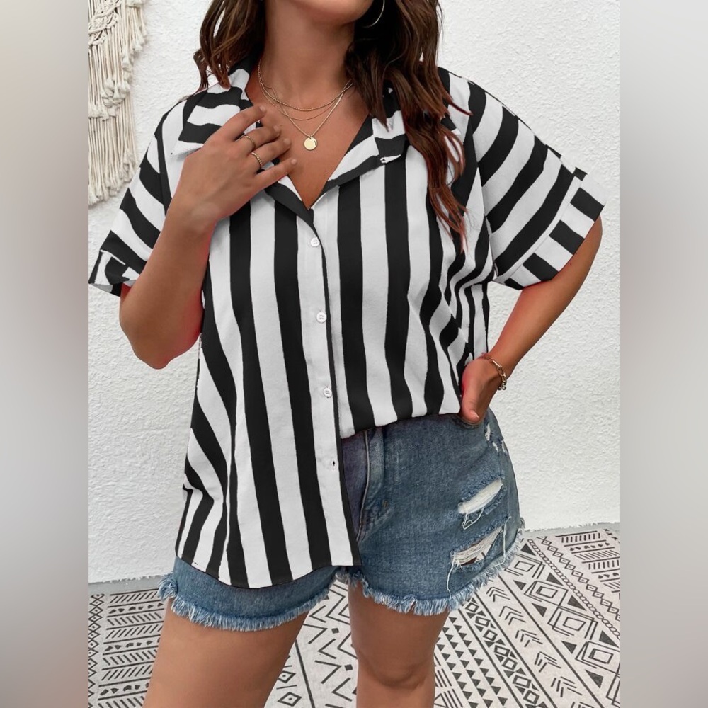 Black and White Striped Women's Top